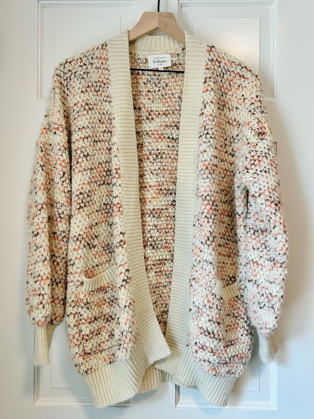 Böhme Cream Multicolor Confetti Knit Open Cardigan Sweater M